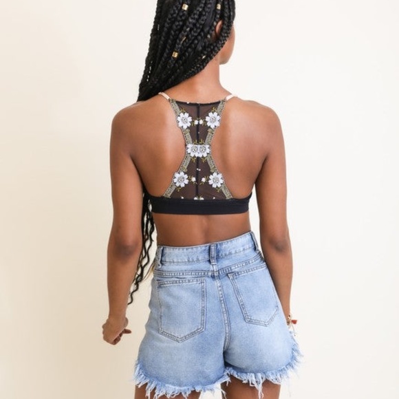 Pink Periwinkle Black Floral Lattice Bralette - Picture 4 of 5